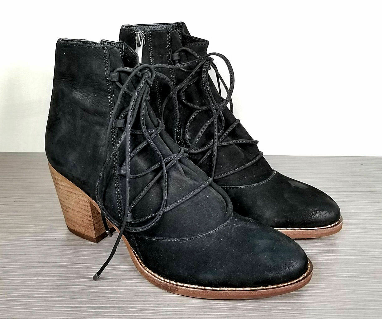 Sam Edelman Millard Lace-Up Bootie, Black Leather, Womens Size 7 M / 37