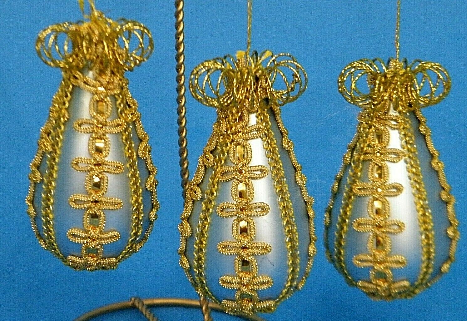 3 ViNTAGE ZEHETNER SMiTH ANGEL CURLS GOLD LACE GLASS 3 ViNTAGE ZEHETNER SMiTH ANGEL CURLS GOLD LACE GLASS