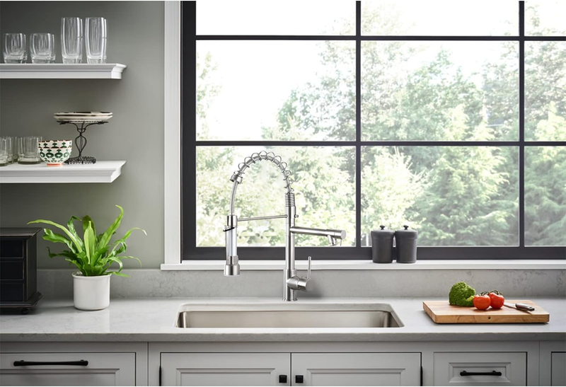 Kitchen Faucet with Pull down Sprayer,Single Handle Two Outlet Commercial Kitche