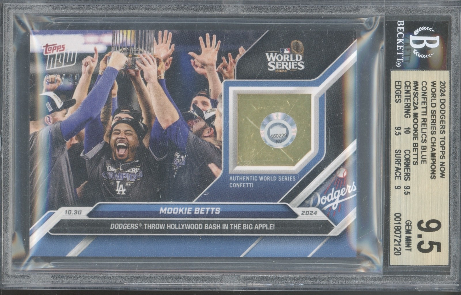 2024 Topps Now World Series Champs Confetti Relics Mookie Betts Gem Mint BGS 9.5