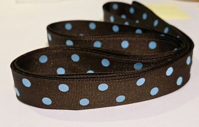Grosgrain Ribbon 5 Yards Brown With Blue Dots Two-sided 7/8'' Polyester 