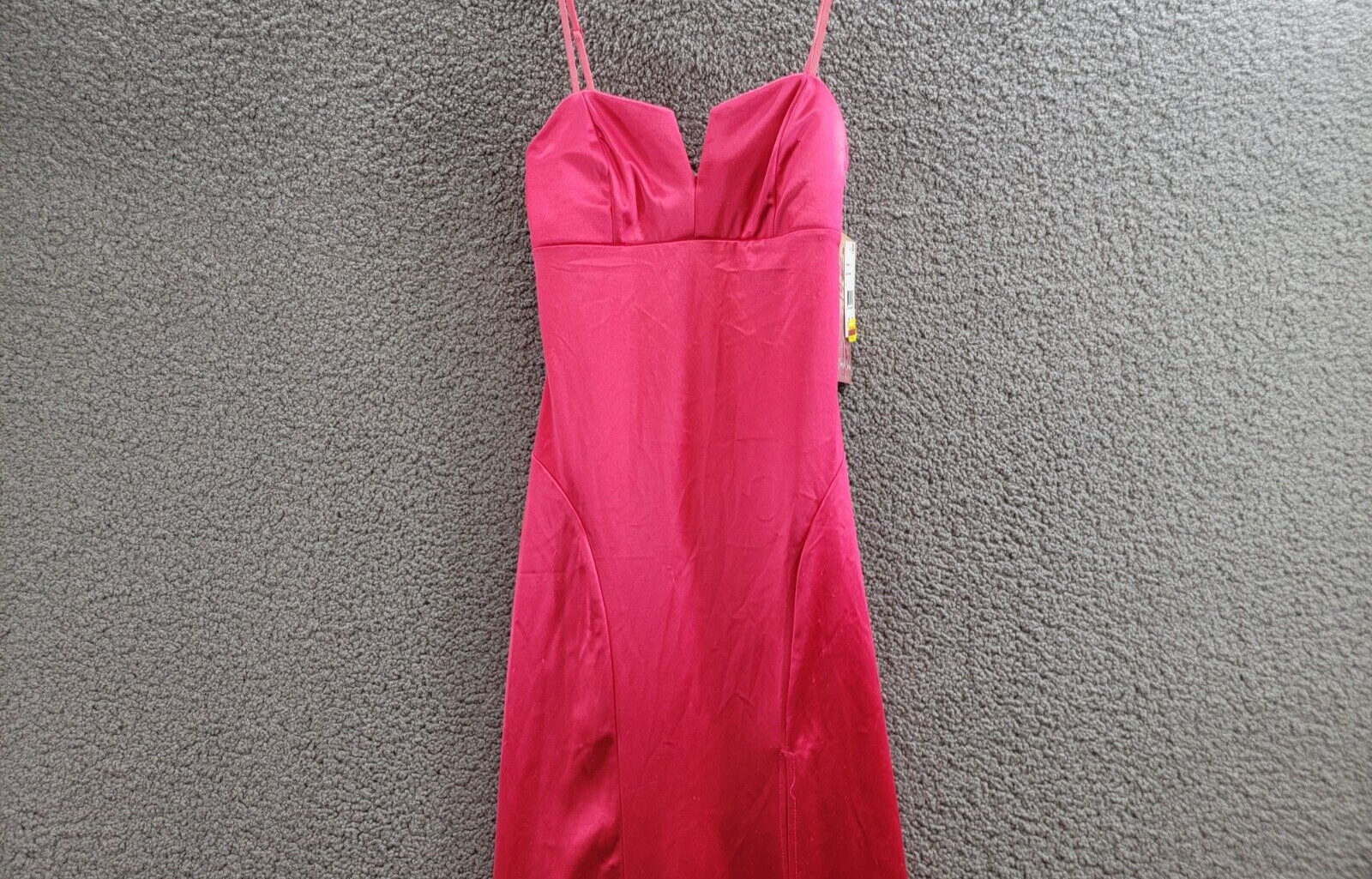Emerald Sundae Notch-Neck Satin Leg-Slit Gown Juniors' S Neon Pink Back Zipped - Picture 3 of 16