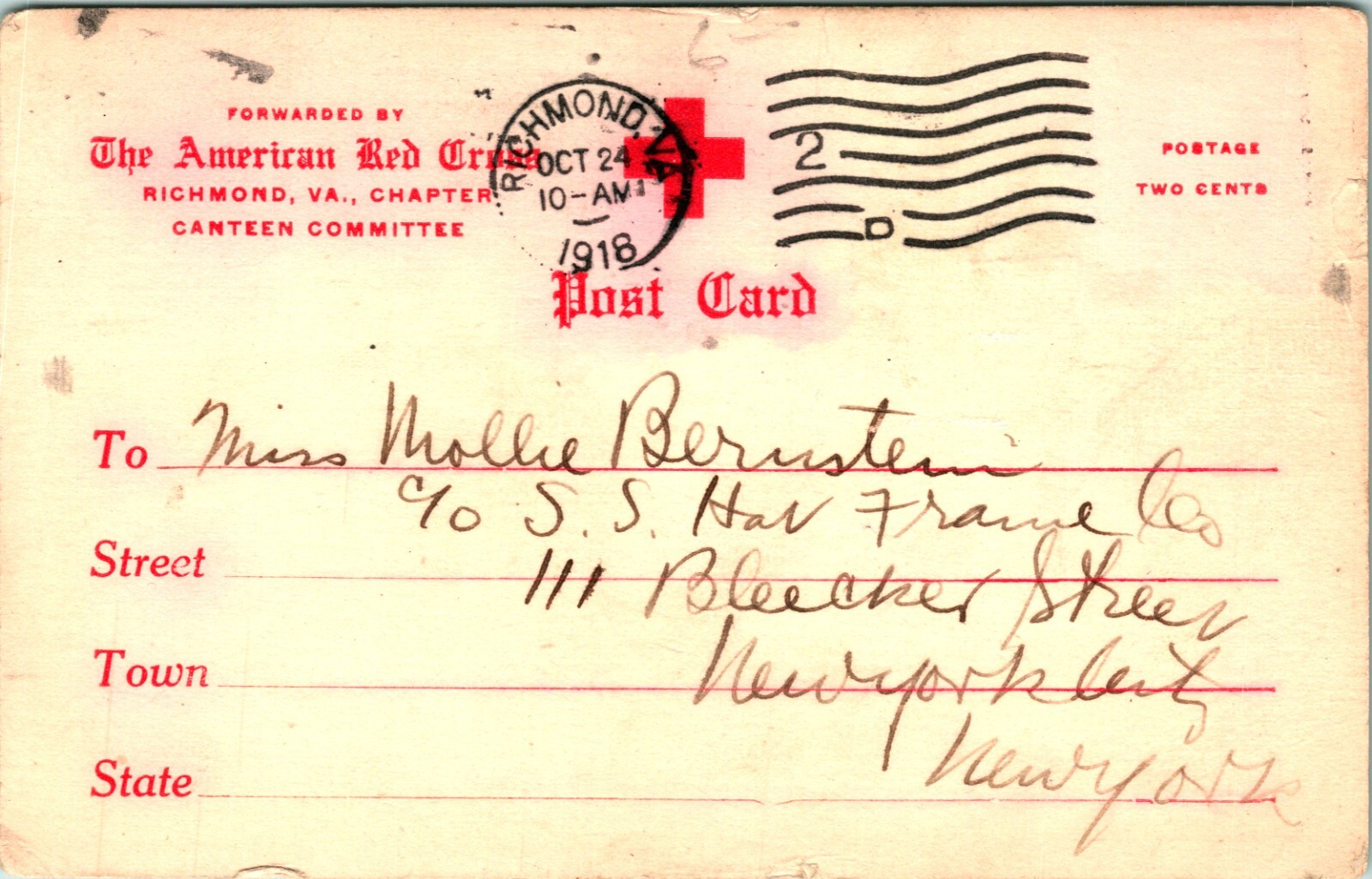 C.1918 WW1 POSTCARD - AMERICAN RED CROSS SOLDIER