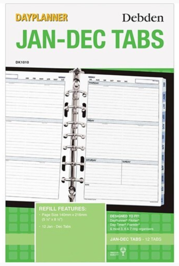 DEBDEN DayPlanner DK1010◉JAN-DEC TABS Refill◉Desk Organiser 7 Rings◉