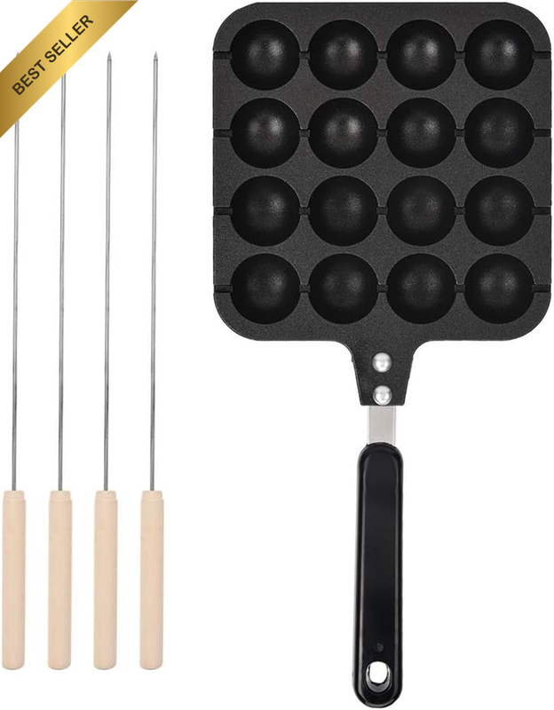 Non-Stick Takoyaki Grill Pan Plate, Cast Aluminum Takoyaki Grill Pan with 4 Baki
