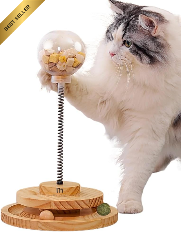 Interactive Cat Toy Treat Dispenser Automatic Slow Feeder Ball Roller Track Catn