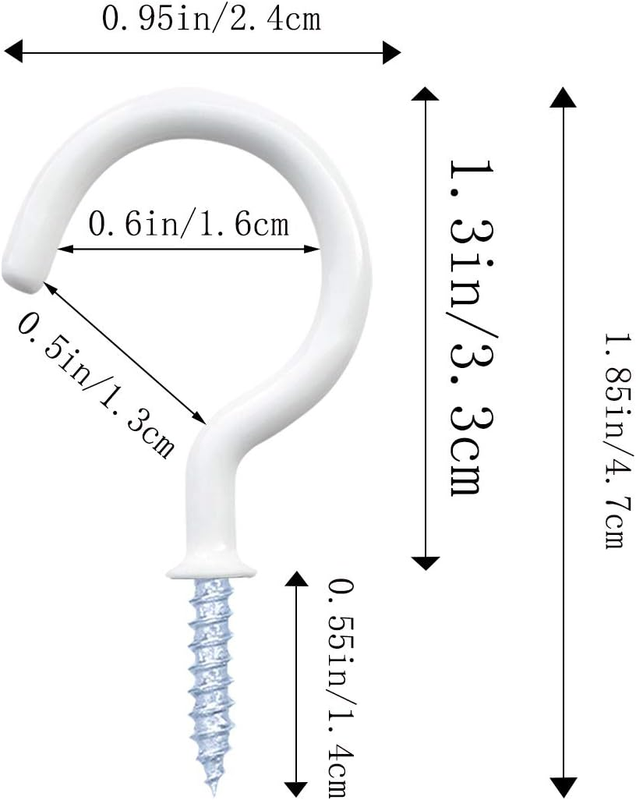12 Pack 1-1/4 Inch White Vinyl and Steel Coated Cup Hooks, Modern Wall and Ceili