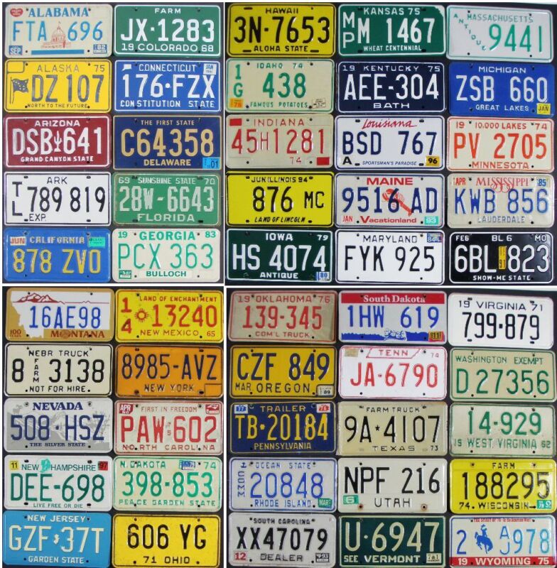 All 50 United States License Plates VINTAGE Standard SET - All Embossed Plates