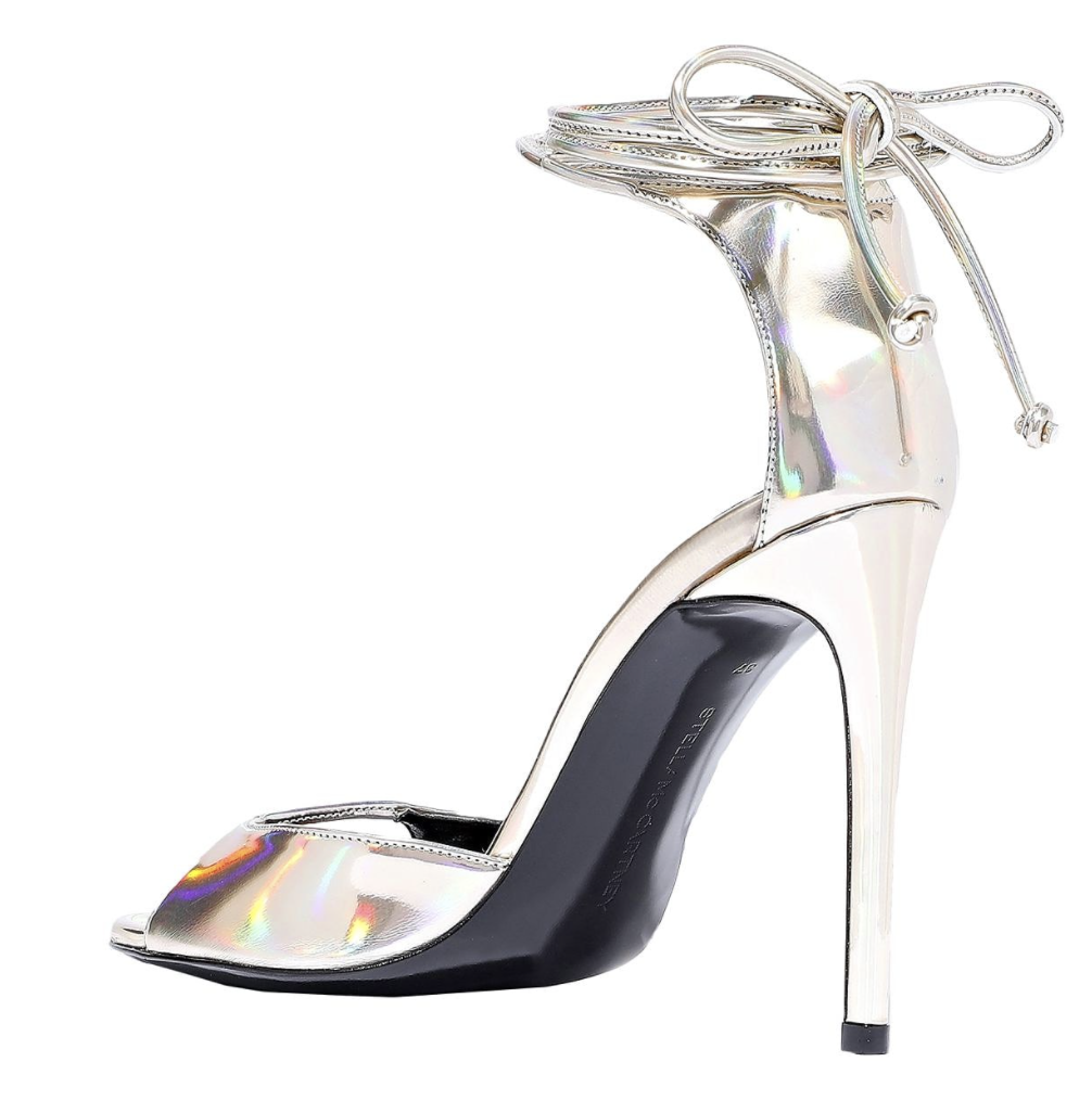 STELLA MCCARTNEY STELLA MCCARTNEY SILVER VEGAN FAUX ANKLE TIE HEELS SANDALS PUMPS SCHUHE SHOES 35