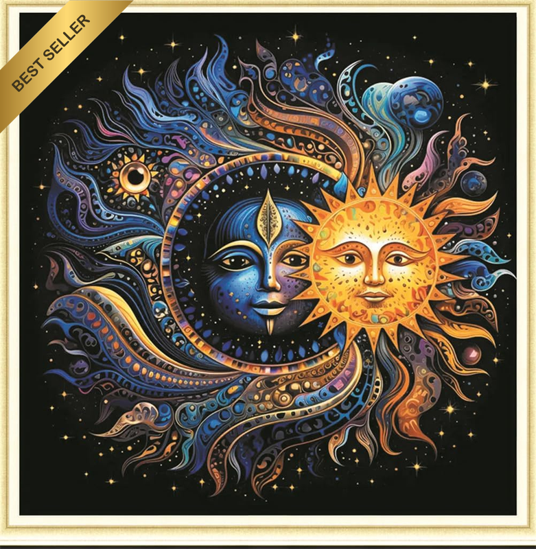 Cross Stitch Kits 11 Count Stamped, Face Yin Yang Sun Embroidery Kit with Access