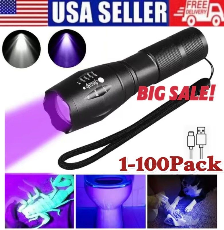 UV Flashlight Black Light Super Bright 120000lm Torch Ultra Violet