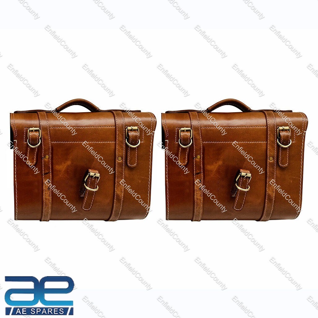 For Royal Enfield Classic 350 500cc Brown Tan Genuine Leather Luggage Bag 