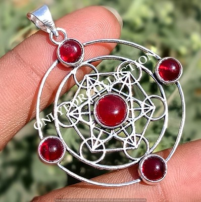 Positive Garnet Gemstone 925 Sterling Silver Plated Sample 7 Chakra Pendant