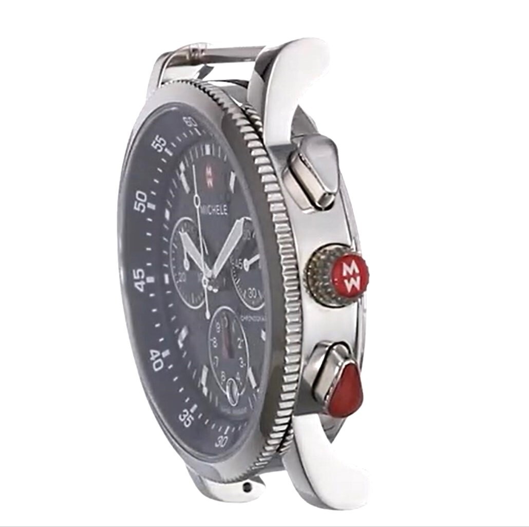 Pre-owned Michele Sport Sail Large Black Dial Stainless Steel Watch Mw01c00d9002 38mm