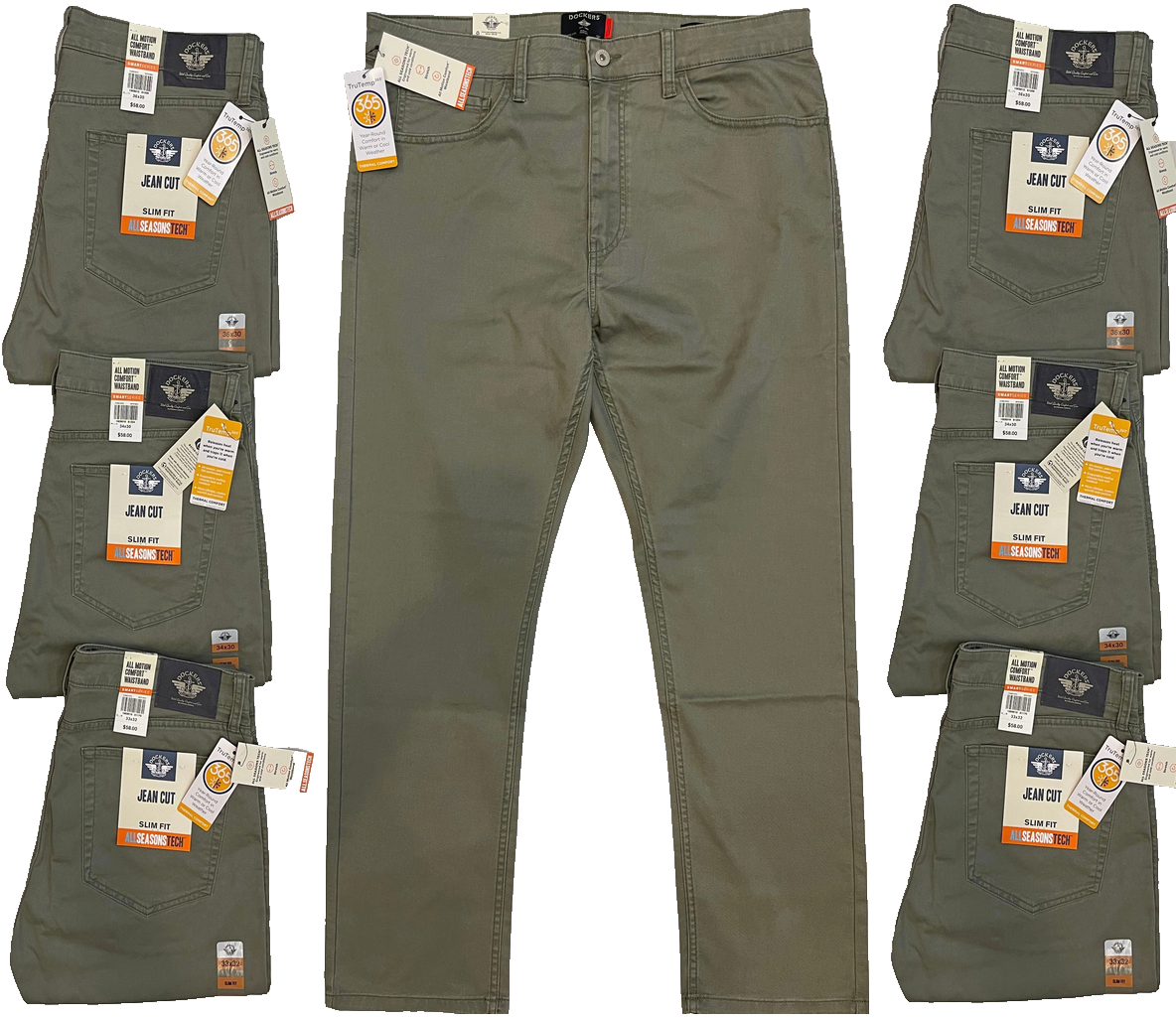 Dockers Mens Jean Cut Pants Slim Fit All Seasons Tech Size
