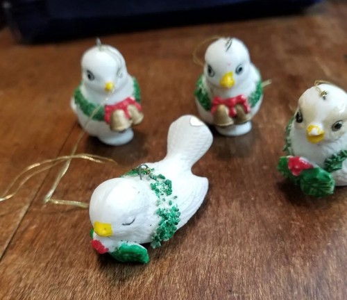 Vintage Set of 4 Rare Porcelain Bird Christmas Holiday Tree Ornament by FLAMBRO