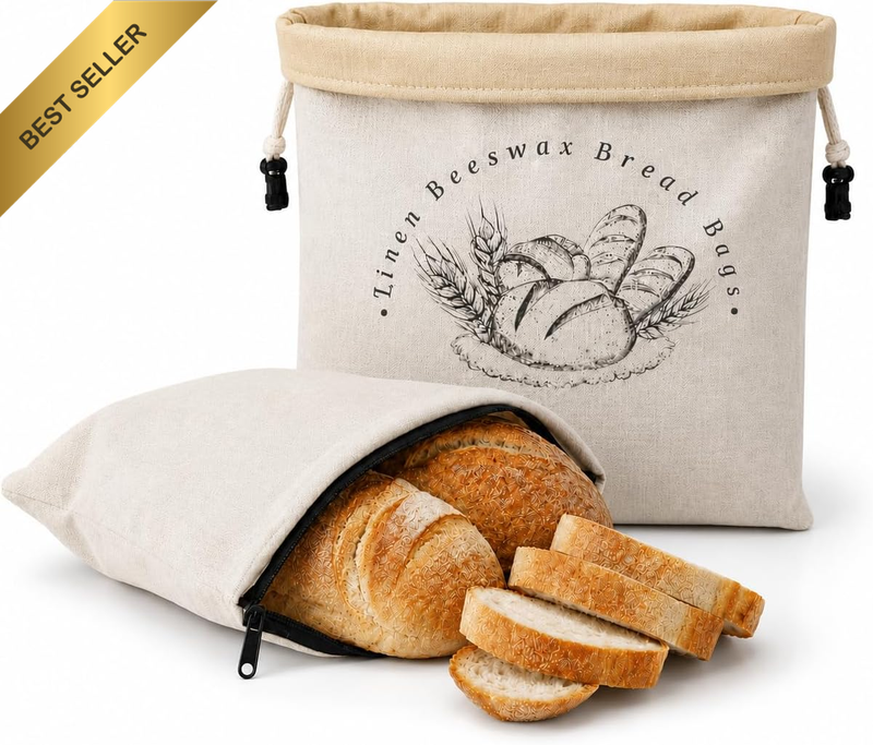 2Pack Beeswax Bread Bags XL 13"X17", Reusable Cotton Linen Storage for Sourdough