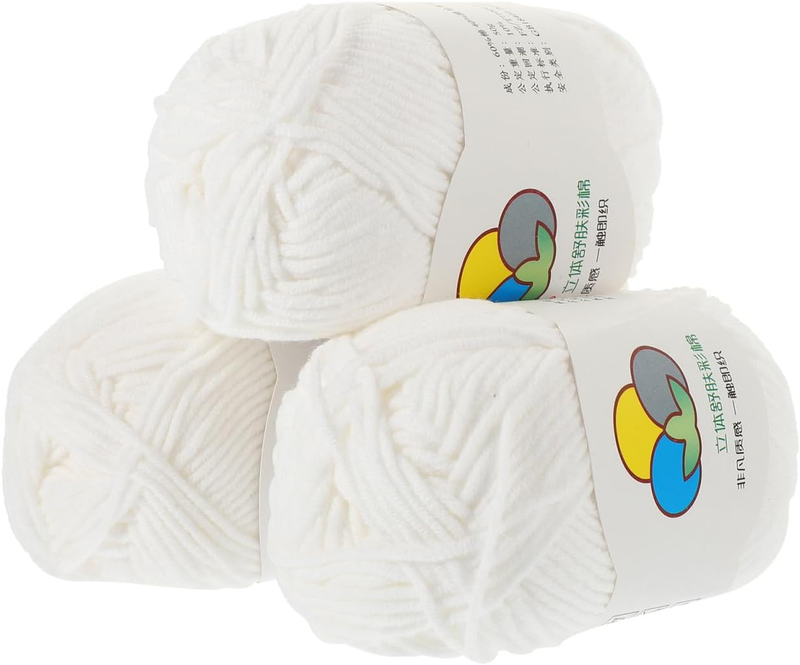 3 Rolls White Cotton Yarn for Crocheting Knitting DIY Projects 12.00X6.00X6.00Cm
