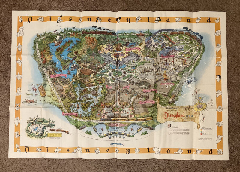 Vintage Original 1958 DISNEYLAND Theme Park Map Version B 30 x 45” Disney Poster