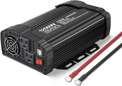 BYGD Car Power Inverter 1200W 12V DC to 110V AC Converter 2AC Outlets Dual USB P
