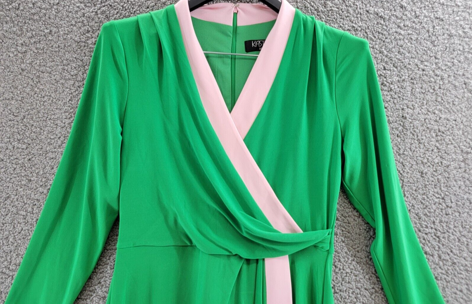 Kasper Colorblocked Faux-Wrap Sheath Dress Women's S Green/Pink Back Zip Closure - Picture 3 of 17