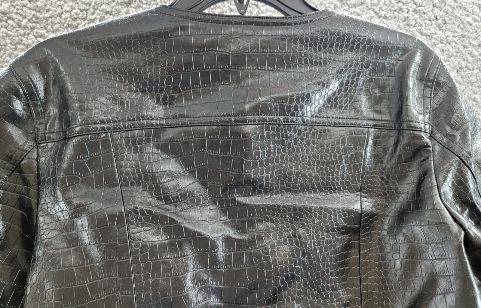 BCBG New York Croc-Print Faux-Leather Cropped Jacket Women's M Onyx Zip Closure - Picture 14 of 19