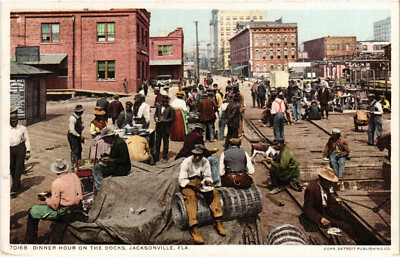 PC US, FL, JACKSONVILLE, DINNER HOUR ON THE DOCKS, Vintage Postcard (b54501)