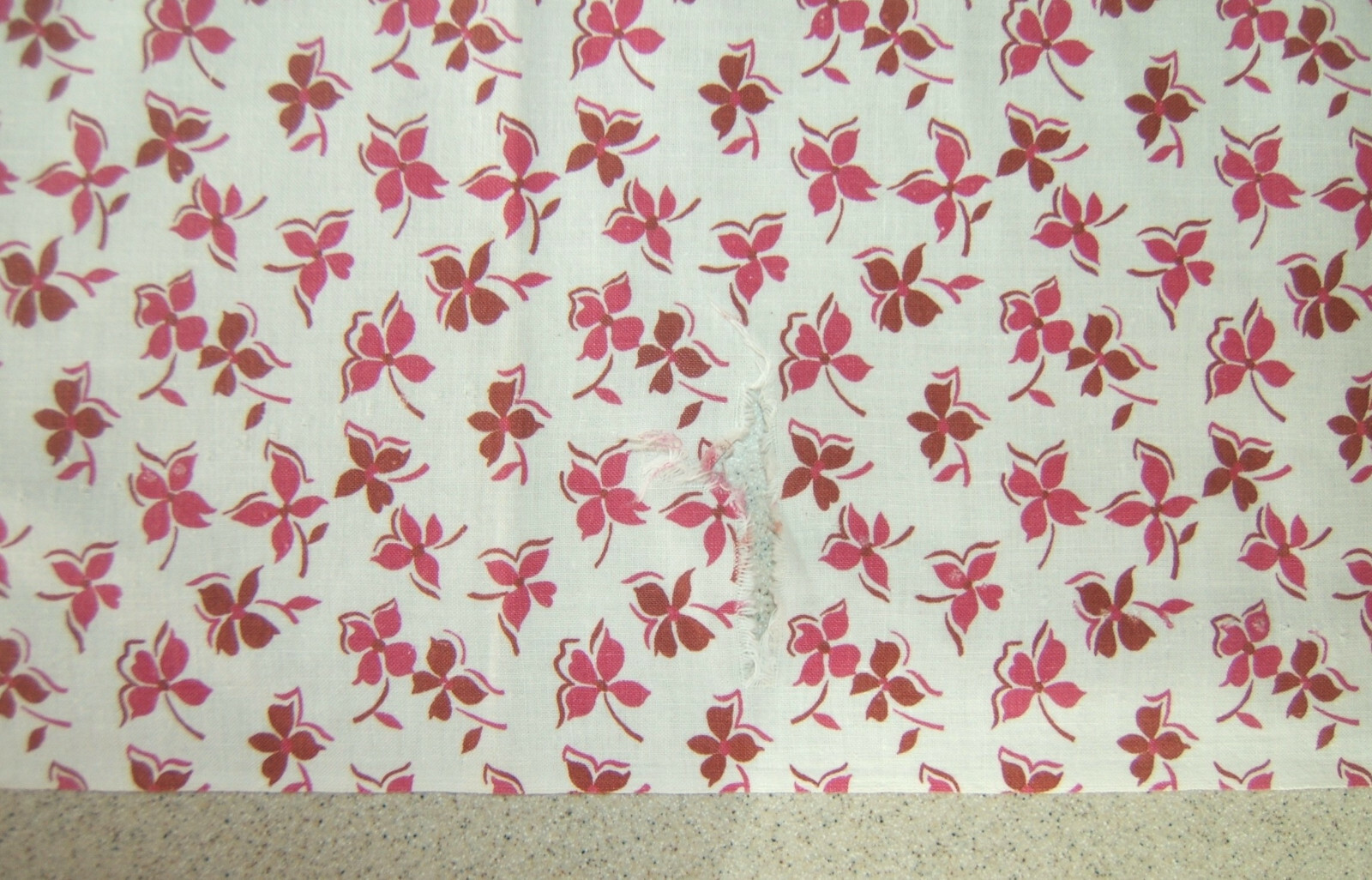 Vintage Cotton Fabric Small Print Floral Raspberry and Brown 43.5