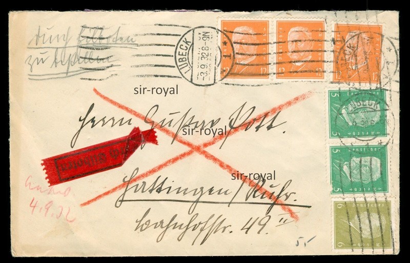 Dr Brief Eilbote 1932 - Michel Nr 411 + 465 + 466 Mif - LÃ¼Beck Nach Hattingen