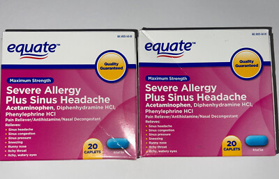 2 - 20ct Equate Maximum Strength Severe Allergy & Sinus Headache Exp 11/2024