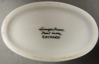 Vintage Limoges France Peint Main Trinket Box - Oval Bowl Basket of Flowers