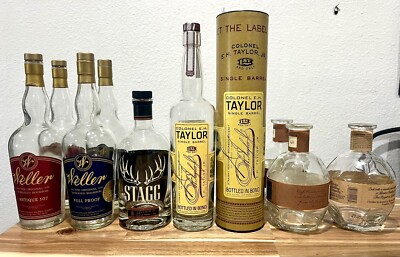 Empty Bourbon Bottles Whiskey Weller Full Proof Antique Stagg Blantons EH Taylor