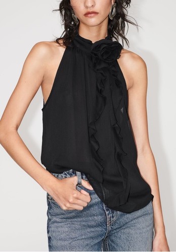 【新品タグ付】herlipto Easy to love blouse ブラック New Zara FLOWER JACQUARD HALTER TOP Blouse Size Small Color