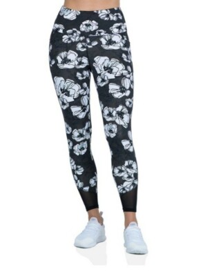Kay Unger Size Medium 7/8 Length Media Pocket Stretch Leggings Black Floral NEW