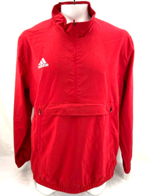 NEW Adidas Stadium Anorak 1/2 Zip Woven LS Pouch Pocket Red Jacket Men's L