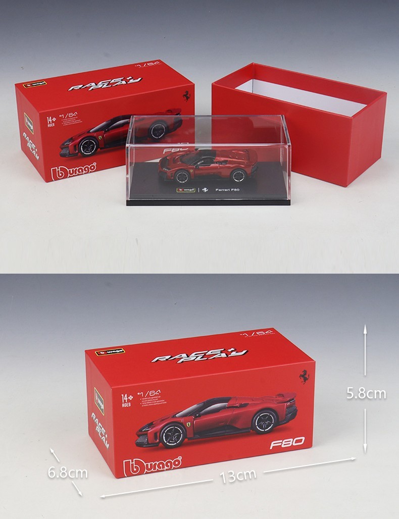 1:64 Ferrari F80 Premium Edition NIB diecast alloy model displayed with packaging box