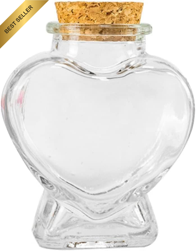 Mini Glass Bottles Heart Shaped with Cork, Clear Wishing Bottles, Decorative Sto