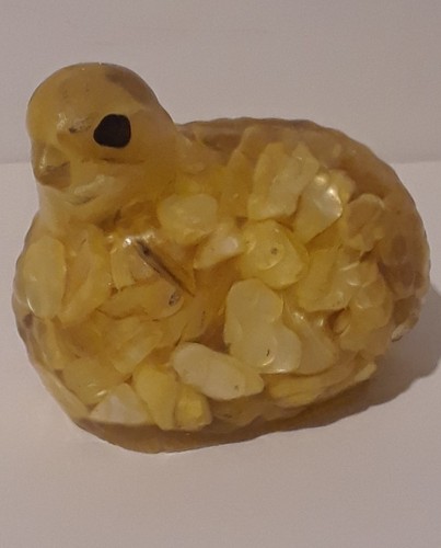 Lucite Shell Confetti Chick Baby Bird Textured Paperweight Figurine Easter Decor