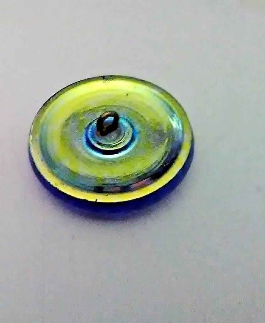 Pretty Vibrant BLUE Round Glass Button Vintage Free Shipping!