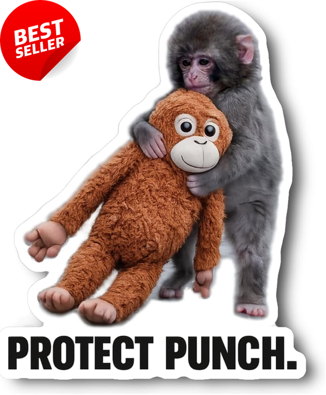 Protect Punch the Monkey | Cute Monkey Holding Plush Toy | Fun Vinyl Decal Stick