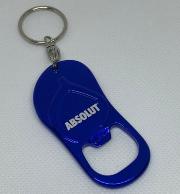ABSOLUT VODKA SUMMER SANDAL FLIP FLOP BLUE METAL BOTTLE OPENER KEYCHAIN RARE