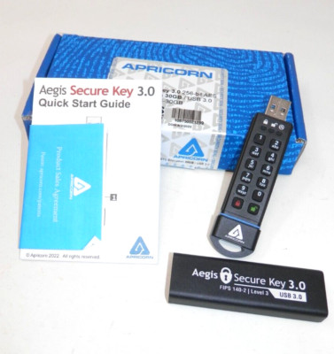Apricorn Aegis Secure Key 30GB AES XTS Encrypted USB 3.0 Flash Drive 256 Bit