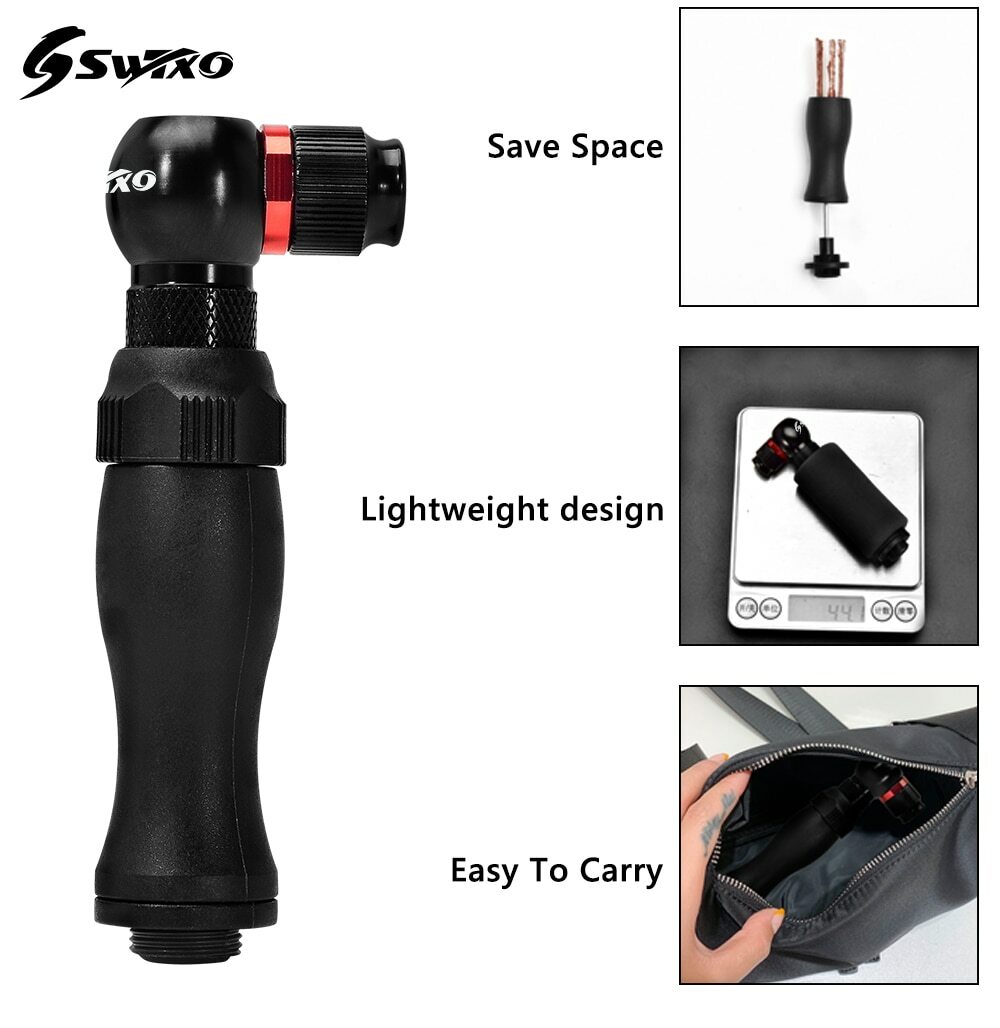 SWTXO 2in1 CO2 Bike Pump Adapter AV/FV & Bicycle Tyre Repairing Patch Tool Kit