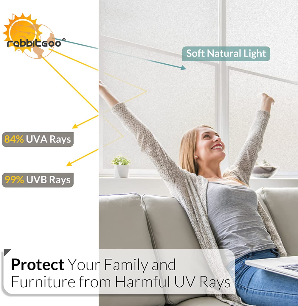 rabbitgoo Window Film Privacy Static Clings Pure Frosted Sticker 17.5x78.7In