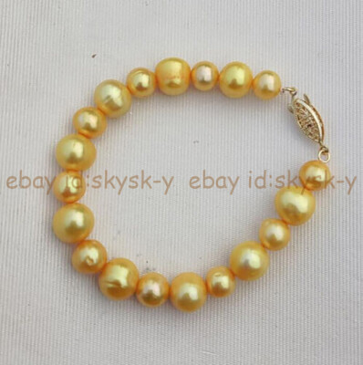 Natural South Sea 8-10mm Golden Yellew Pearl Bracelet 7.5'' 14K Yellow Gold