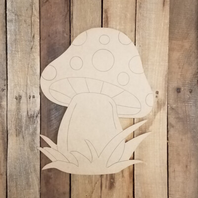 Short Mushroom in Grass Craft Shape Paint by Line, Forest Shroom Art Cutout