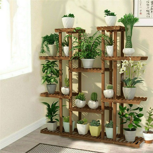 Outdoor Indoor Metal Wooden Plant Stand Planter Flower Pot Garden Shelf Shelving