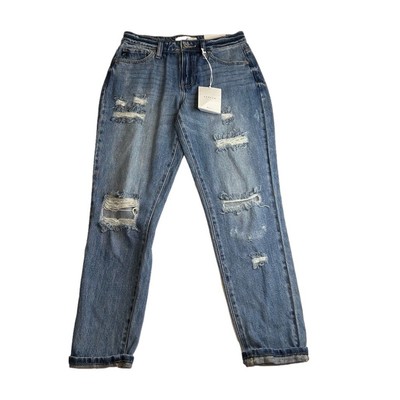 KanCan Jeans Size 24 Boyfriend High Rise Distressed Stretch Denim Roll Cuff NEW