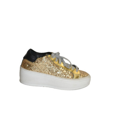 New P448 Thea Platform Gold Glitter Sneaker Size 37 7 US   MSRP $300 DD279A