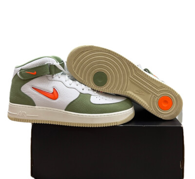 Nike Air Force 1 Mid QS White Orange Oil Green DQ3505 100 Men's Size 9.5 No Lid